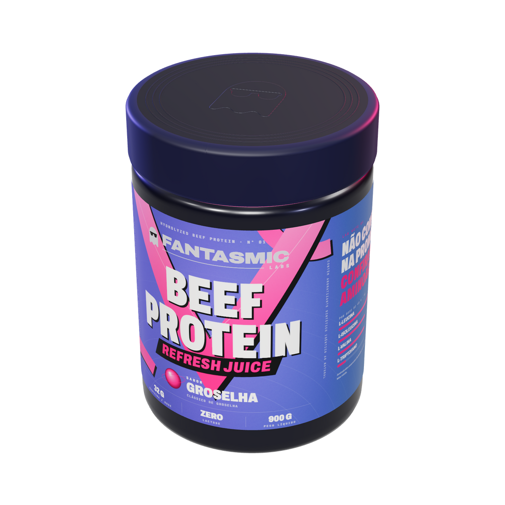 Pote Beef Protein Refresh Juice Groselha — visto de cima
