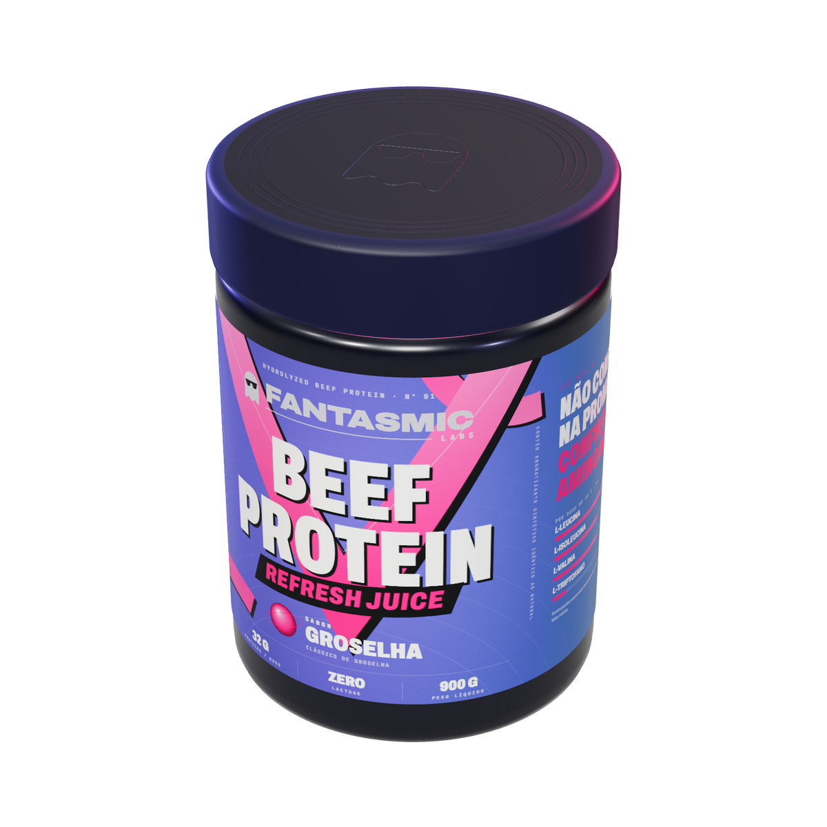 Pote Beef Protein Refresh Juice Groselha — visto de cima