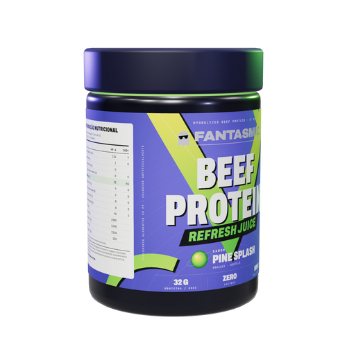 Pote Beef Protein Refresh Juice Pine Splash — em 3/4 com a tabela nutricional